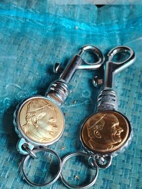 Solid Metal Keychains with Gold-Tone Medallion - Men Accessories